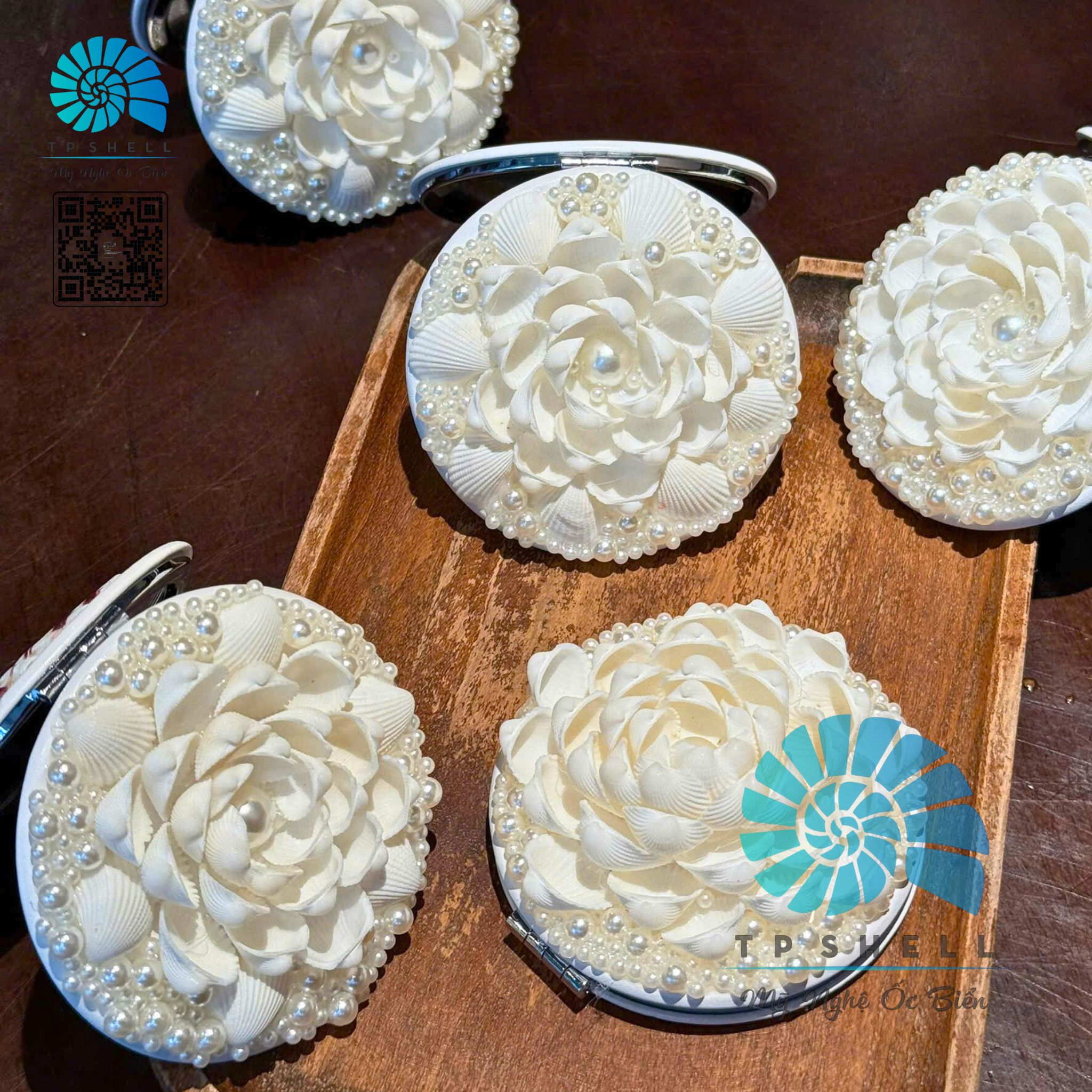 Gương gập vỏ ốc biển 2 mặt 7.2 cm (3)