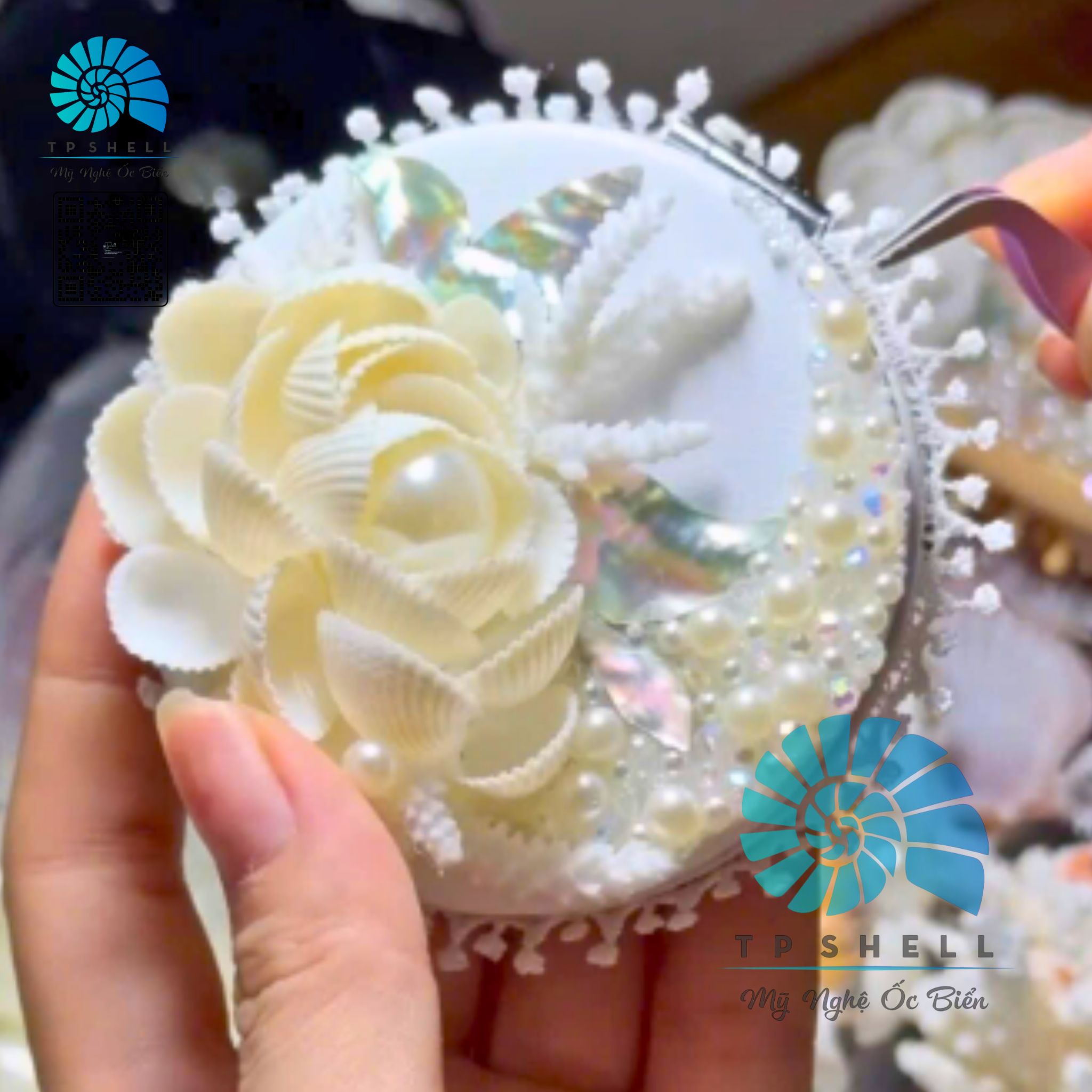 Gương gập vỏ ốc biển 2 mặt 7.2 cm (4)